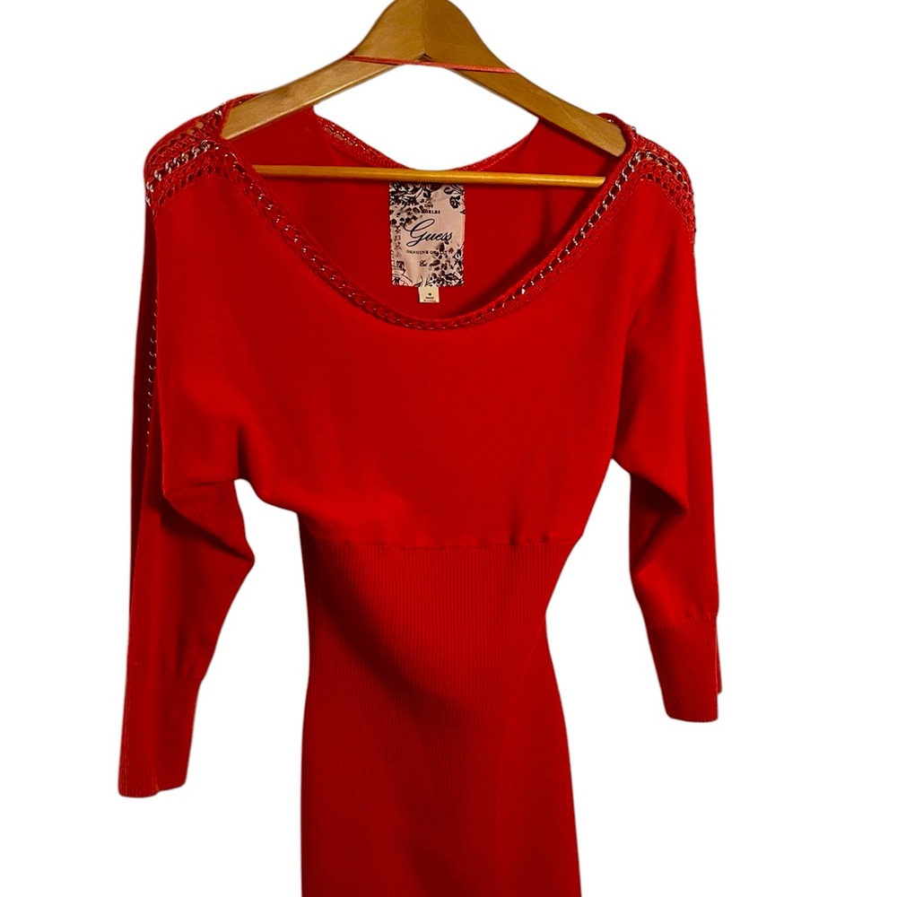 Vintage Orange Guess Knit Dress with Chain Detailing Size Medium